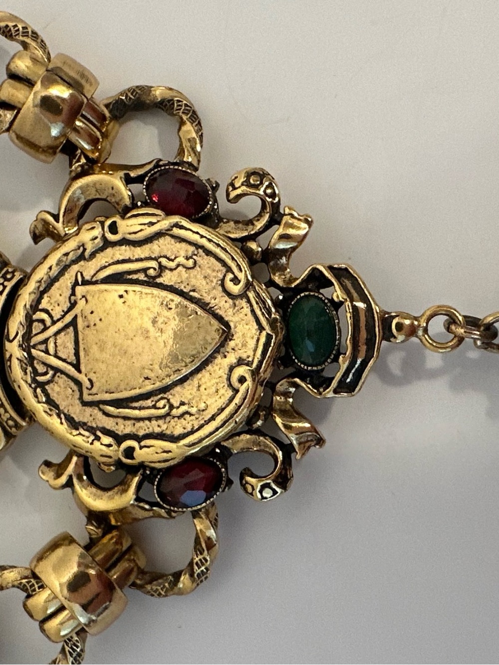 Gold-Tone Crest Bracelet with Red, Green & Pearl Drop - Picture 2 of 12